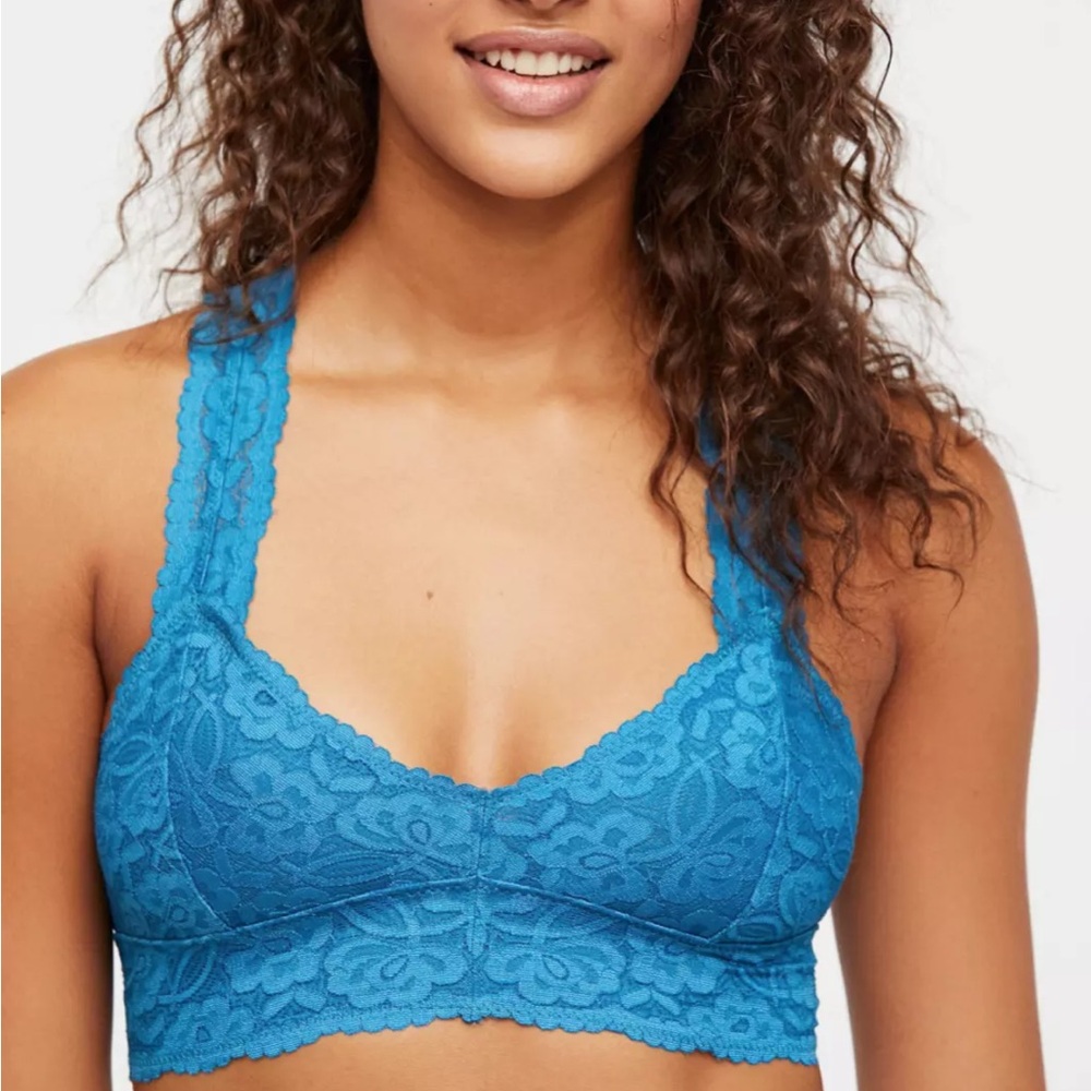 FREE PEOPLE INTIMATELY WOMEN'S BLUE GALOON LACE RACERBACK BRALETTE BRA Sz M